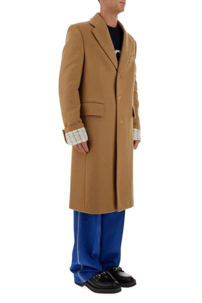 Gucci Men Camel Wool Coat In Brown