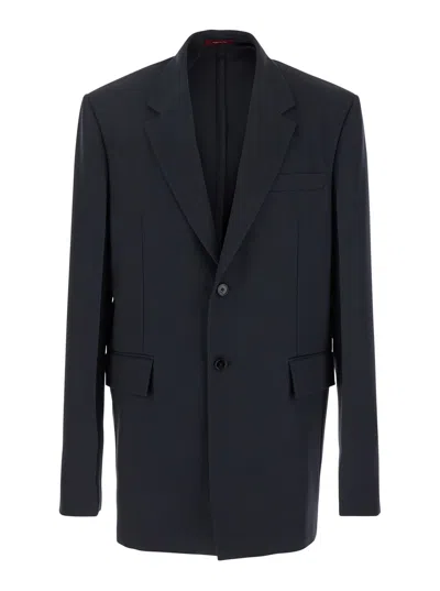 Gucci Men Dark Grey Jacket With Chest Pocket And Embossed Logo In Wool Gabardine Man In Blue