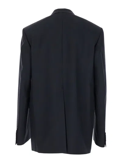 Gucci Men Dark Grey Jacket With Chest Pocket And Embossed Logo In Wool Gabardine Man In Blue