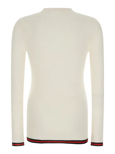 Gucci White Long Sleeved Top In Rib Silk Man In Multicolor