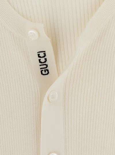 Gucci White Long Sleeved Top In Rib Silk Man In Multicolor