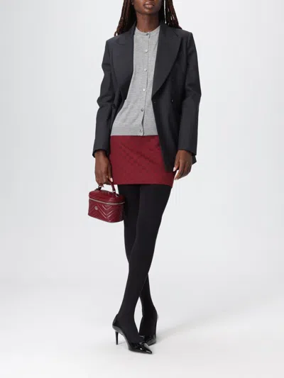 Gucci Grey Cardigan With Round Neck And Logo Lettering Embroidery On The Front In Cashmere And Silk Woman In Gray