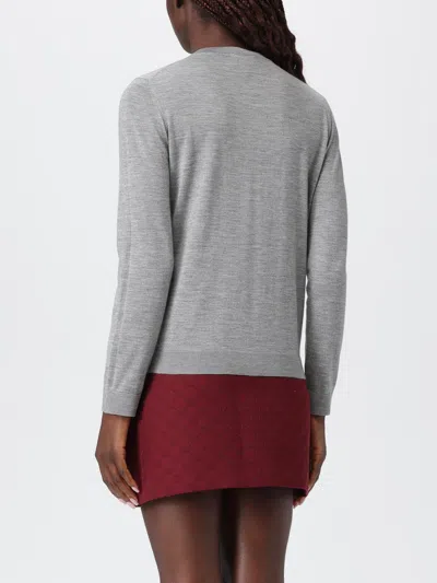Gucci Grey Cardigan With Round Neck And Logo Lettering Embroidery On The Front In Cashmere And Silk Woman In Gray