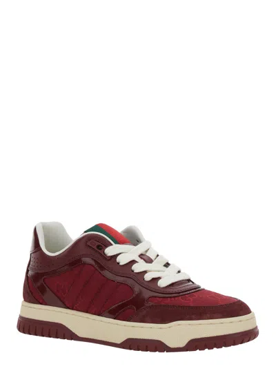 Gucci Burgundy Leather And Gg Supreme Fabric Re-web Sneakers In Burgundy
