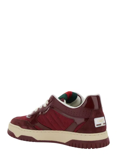 Gucci Burgundy Leather And Gg Supreme Fabric Re-web Sneakers In Burgundy