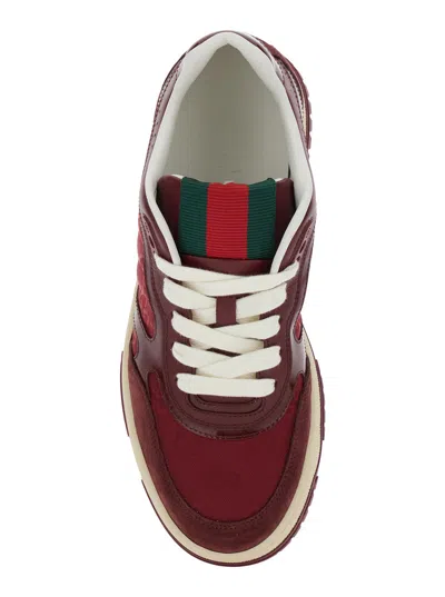 Gucci Burgundy Leather And Gg Supreme Fabric Re-web Sneakers In Burgundy