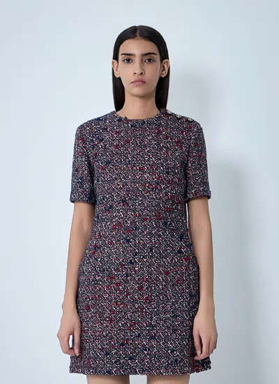 Gucci Textured Wool Dress Featuring Signature Buttons In Blue