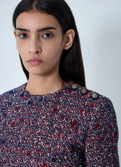 Gucci Textured Wool Dress Featuring Signature Buttons In Blue