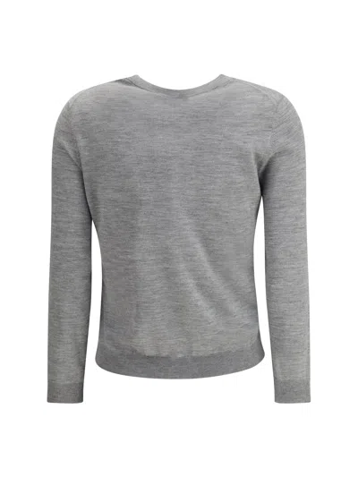 Gucci Grey Cardigan With Round Neck And Logo Lettering Embroidery On The Front In Cashmere And Silk Woman In Gray