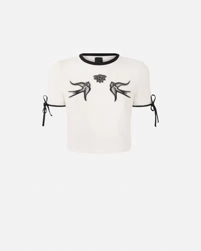 Pinko Cropped Love Birds T-shirt In Neutral