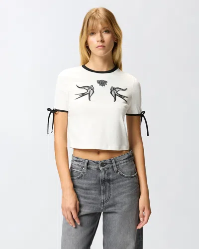 Pinko Cropped Love Birds T-shirt In Neutral