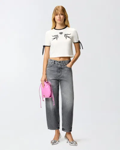 Pinko Cropped Love Birds T-shirt In Neutral