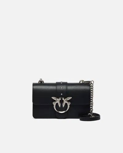 Pinko Rectangular Chain Strap Shoulder Bag With Metal Hardware And Front Embellishment In Black