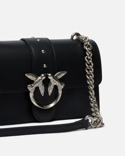 Pinko Rectangular Chain Strap Shoulder Bag With Metal Hardware And Front Embellishment In Black