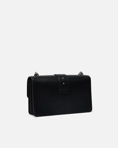 Pinko Rectangular Chain Strap Shoulder Bag With Metal Hardware And Front Embellishment In Black