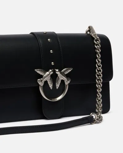 Pinko Rectangular Chain Strap Shoulder Bag With Metal Hardware And Front Embellishment In Black