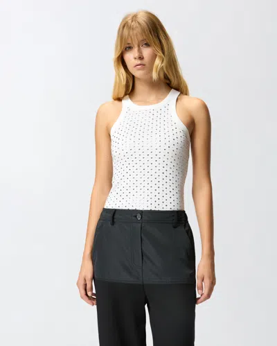 Pinko Rhinestone-embellished Slim Fit Sleeveless Top In Gray