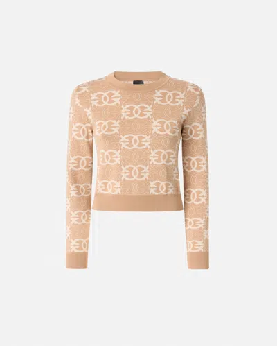 Pinko Jacquard Viscose Blend Crewneck Sweater In Brown