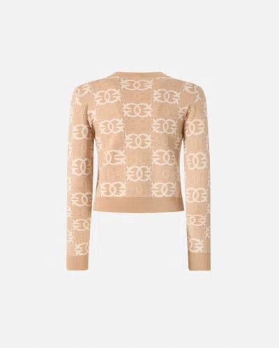 Pinko Jacquard Viscose Blend Crewneck Sweater In Brown