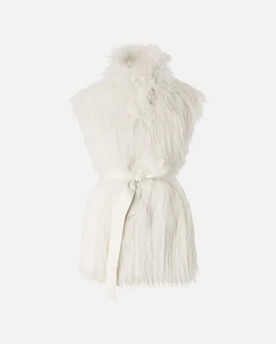 Pinko Soft Fur-effect Aspen Fabric Gilet With High Collar In White