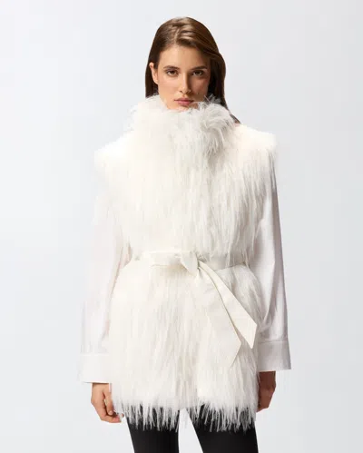 Pinko Soft Fur-effect Aspen Fabric Gilet With High Collar In White