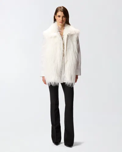 Pinko Soft Fur-effect Aspen Fabric Gilet With High Collar In White