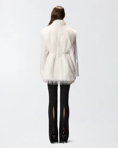 Pinko Soft Fur-effect Aspen Fabric Gilet With High Collar In White