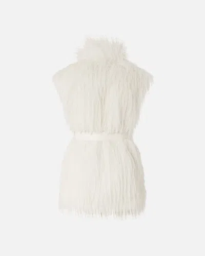 Pinko Soft Fur-effect Aspen Fabric Gilet With High Collar In White