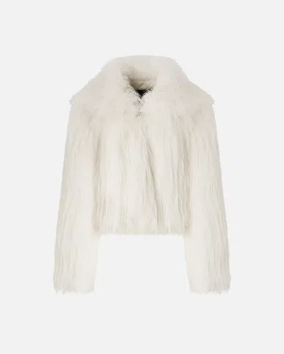 Pinko Fur-effect Pea Coat In White