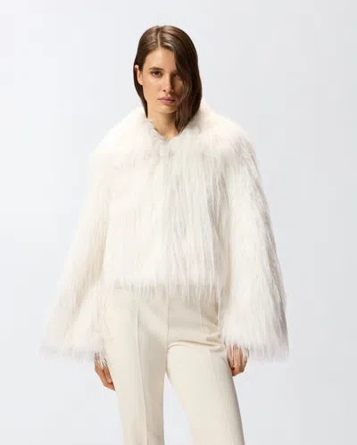 Pinko Fur-effect Pea Coat In White