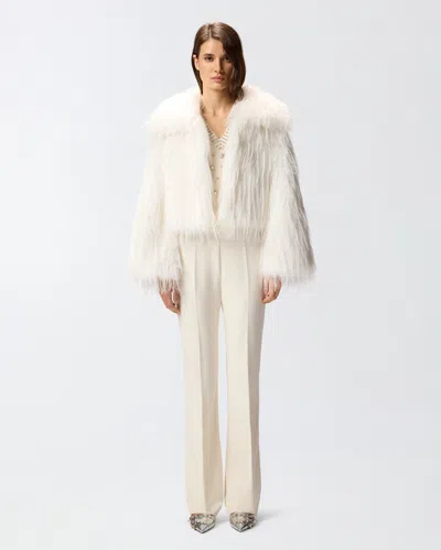 Pinko Fur-effect Pea Coat In White