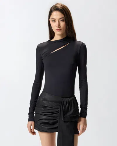 Pinko Asymmetric Long Sleeve Stretch Top In Black