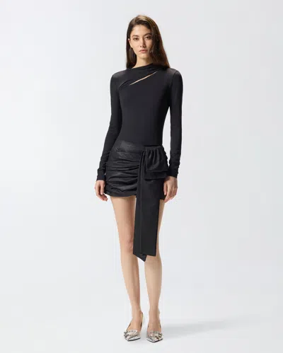 Pinko Asymmetric Long Sleeve Stretch Top In Black