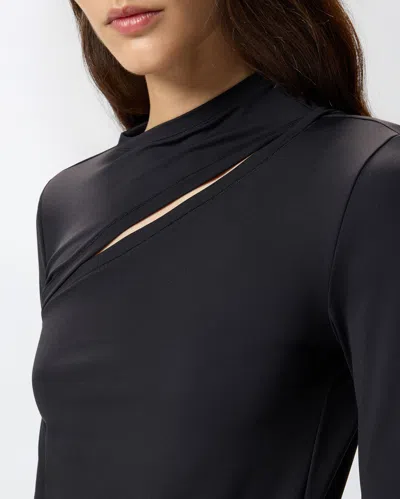 Pinko Asymmetric Long Sleeve Stretch Top In Black