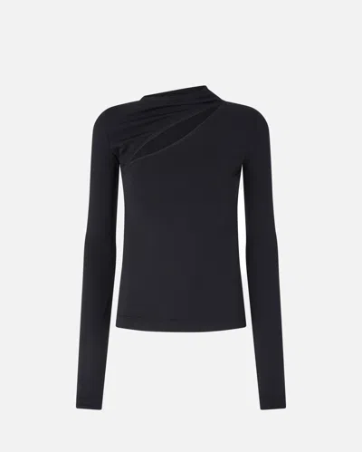 Pinko Asymmetric Long Sleeve Stretch Top In Black