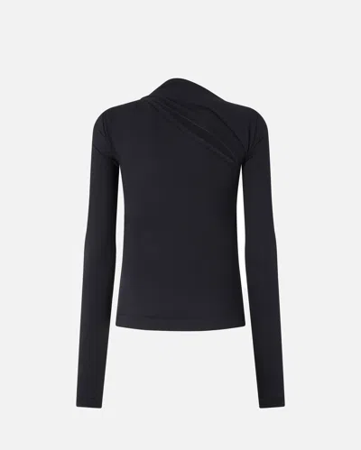 Pinko Asymmetric Long Sleeve Stretch Top In Black