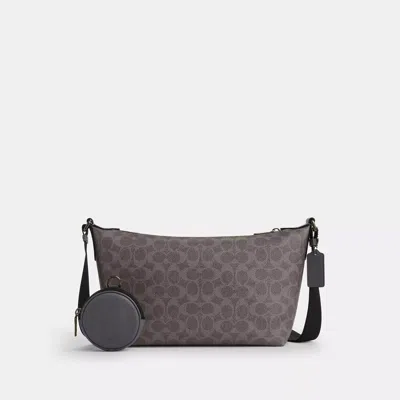 Coach Small Finn Crossbody Bag With Pouch In Signature Canvas In Gray
