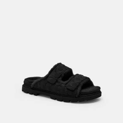 Coach Two Band Sport Slide In Signature Suede In Black