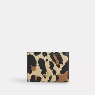 Coach Card Holder Wallet With Leopard Print And Signature Canvas In Multi