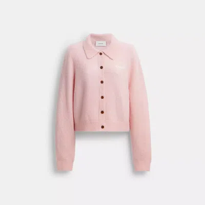 Coach Embroidered Cropped Cardigan In Pink