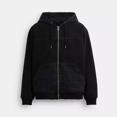 Coach Signature Denim Zip Jacket In Black