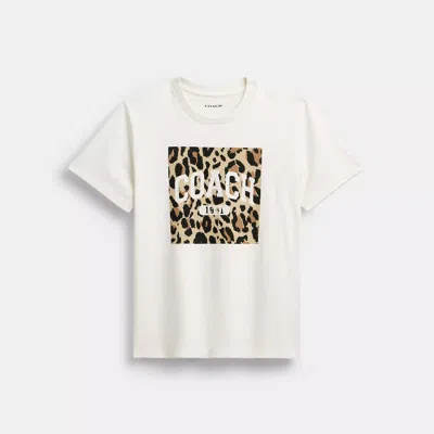 Coach Leopard Signature Square Classic T-shirt In Organic Cotton In White