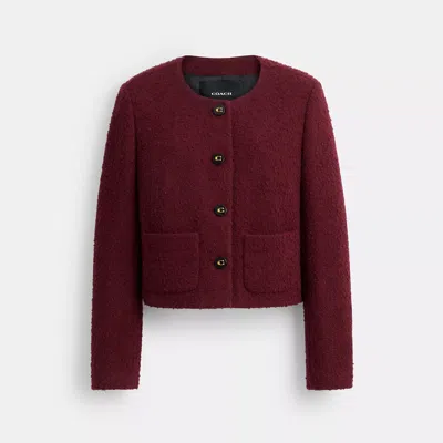 Coach Boucle Cardigan Jacket In Red