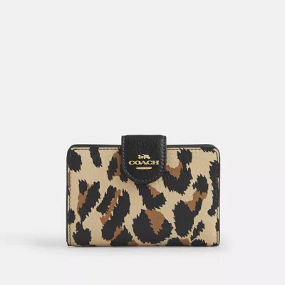 Coach Medium Corner Zip Wallet With Leopard Print In Multi