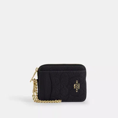 Coach Zip Card Case In Signature Leather In Black