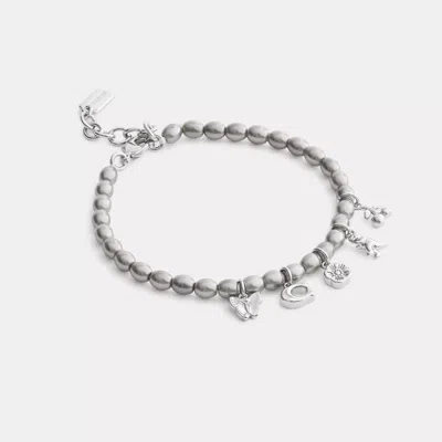 Coach Butterfly And Rexy Charm Pearl Bracelet In Gray
