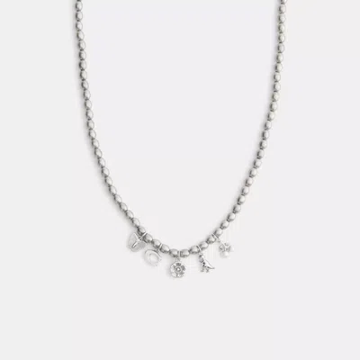 Coach Butterfly And Rexy Charm Pearl Necklace In Gray