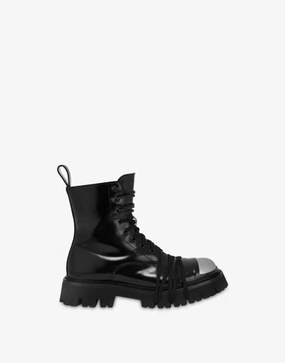 Moschino Combat Boot In Calfskin In Black