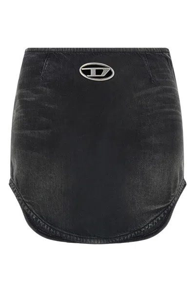Diesel Denim Mini Skirt With Oval D Logo In Gray