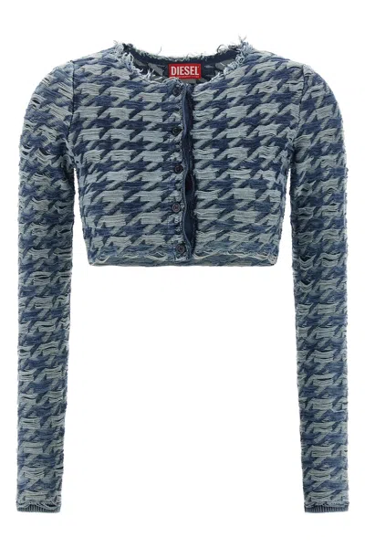 Diesel Long Sleeve Cropped Houndstooth Top In Blue
